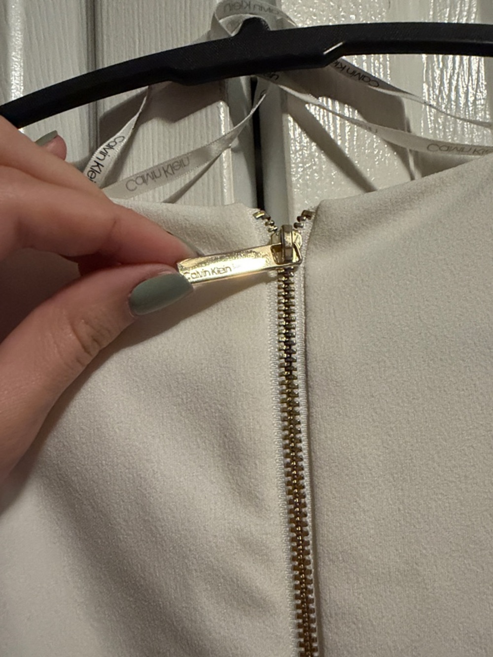 Calvin Klein Ivory Long Sleeve Dress with Button Bell Cuffs - Picture 4 of 5